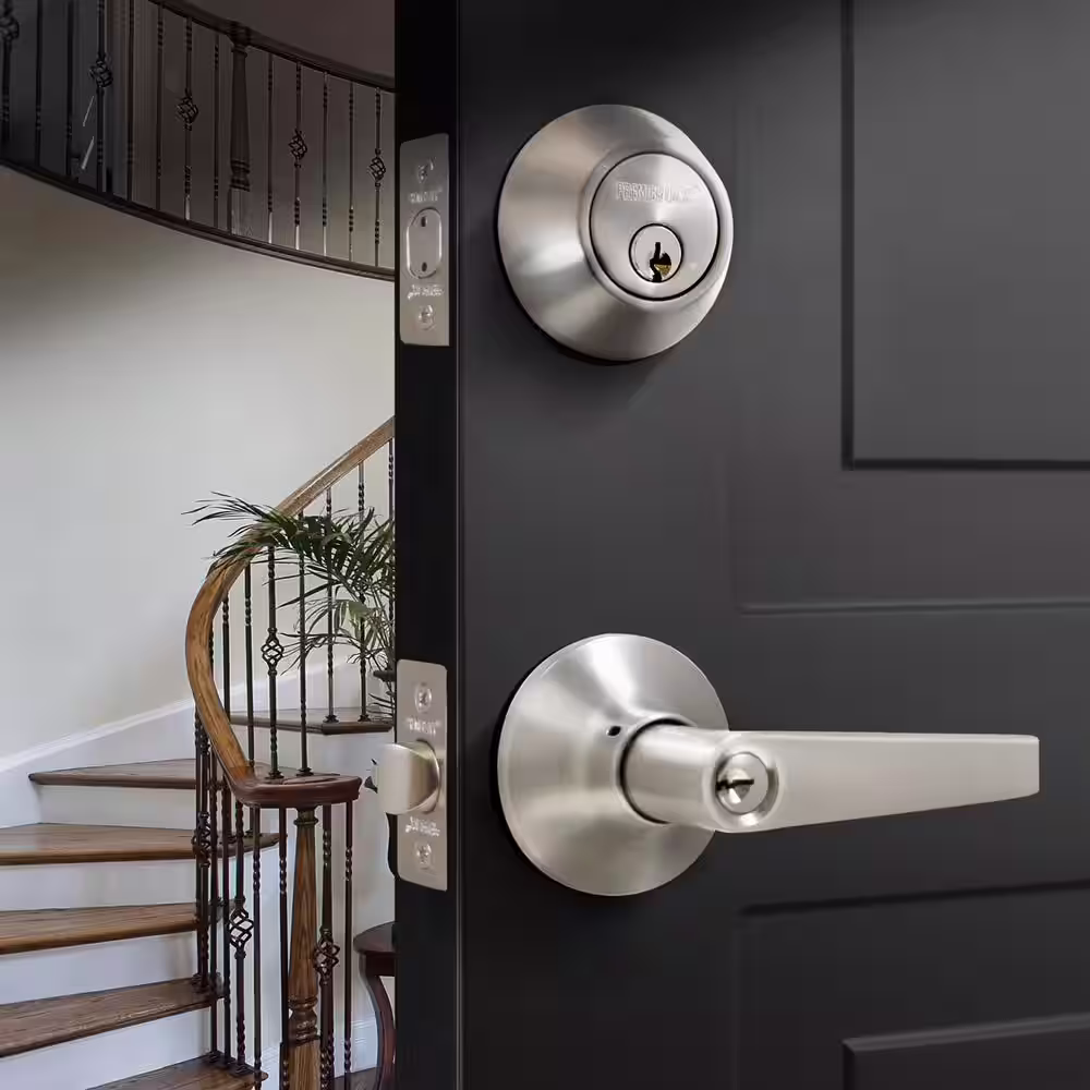 Premier Lock Stainless Steel Entry Door Handle Combo Lock Set with Deadbolt and 16 KW1 Keys Total (4-Pack, Keyed Alike)