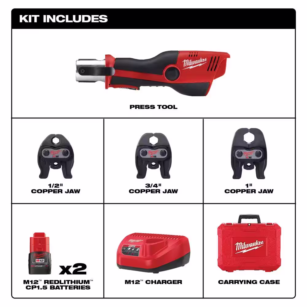 Milwaukee M12 12-Volt Lithium-Ion Cordless Force Logic Press Tool Kit (3 Jaws included)/ With M12 FUEL Hackzall Kit