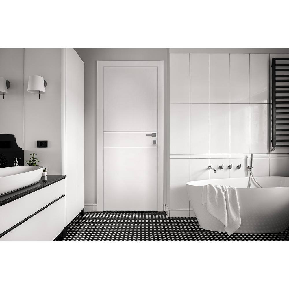 Belldinni 36 in x 80 in Stella 2HN Snow White Finished Aluminum Strips Left-Hand Solid Core Composite Single Prehung Interior Door