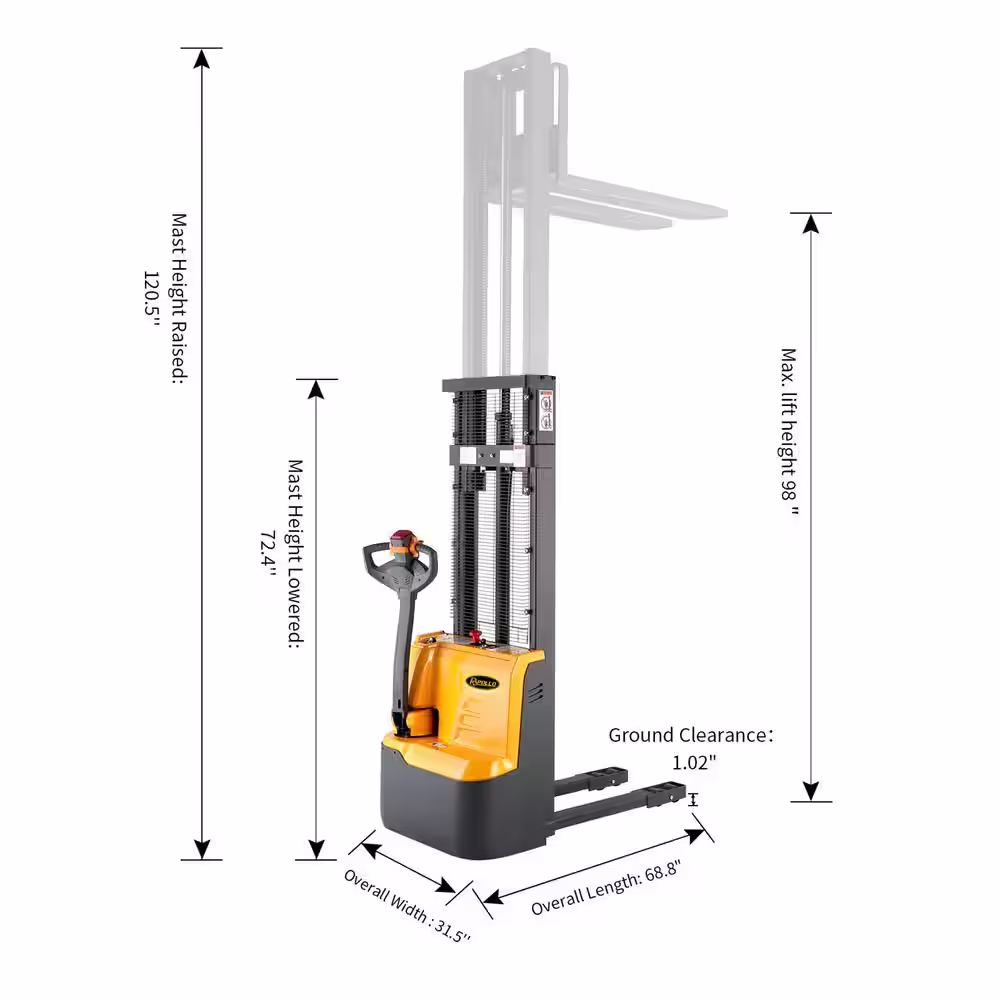 None Electric Pallet Stacker 3,300lbs. Full Electrical Walkie Stacker with GEL Battery 98 in. Lifting High Fixed Support Legs