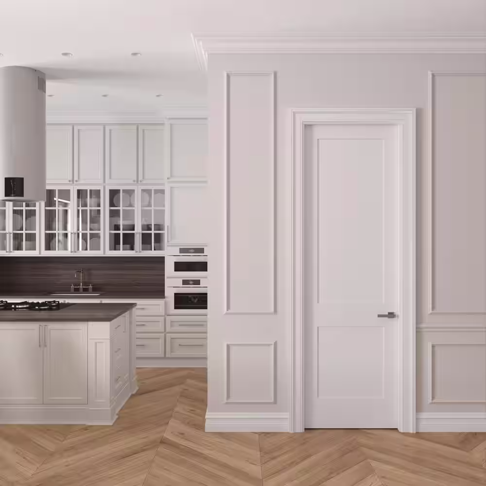 None 24 in. x 96 in. Right-Handed Solid Core Primed White Composite Single Prehung Interior Door Satin Nickel Hinges