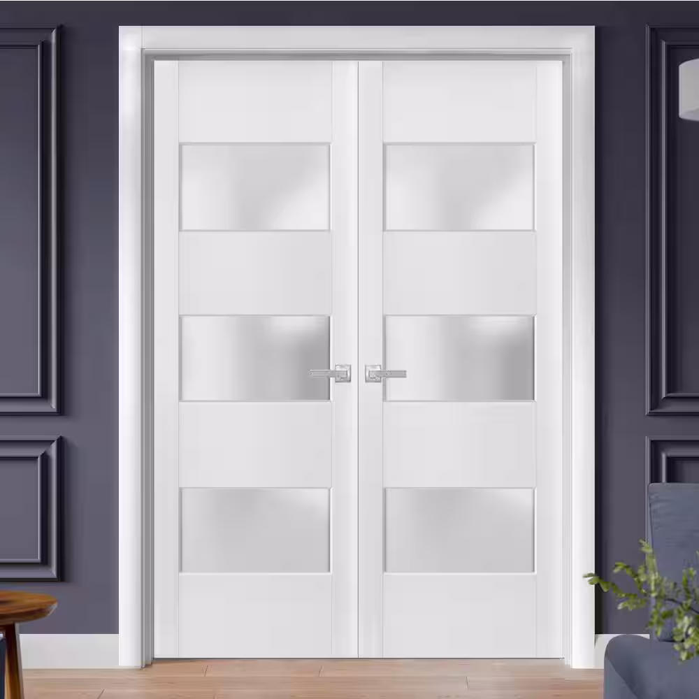 Sartodoors 72 in. x 96 in. Single Panel White Finished Pine Wood Double French Door with Hardware
