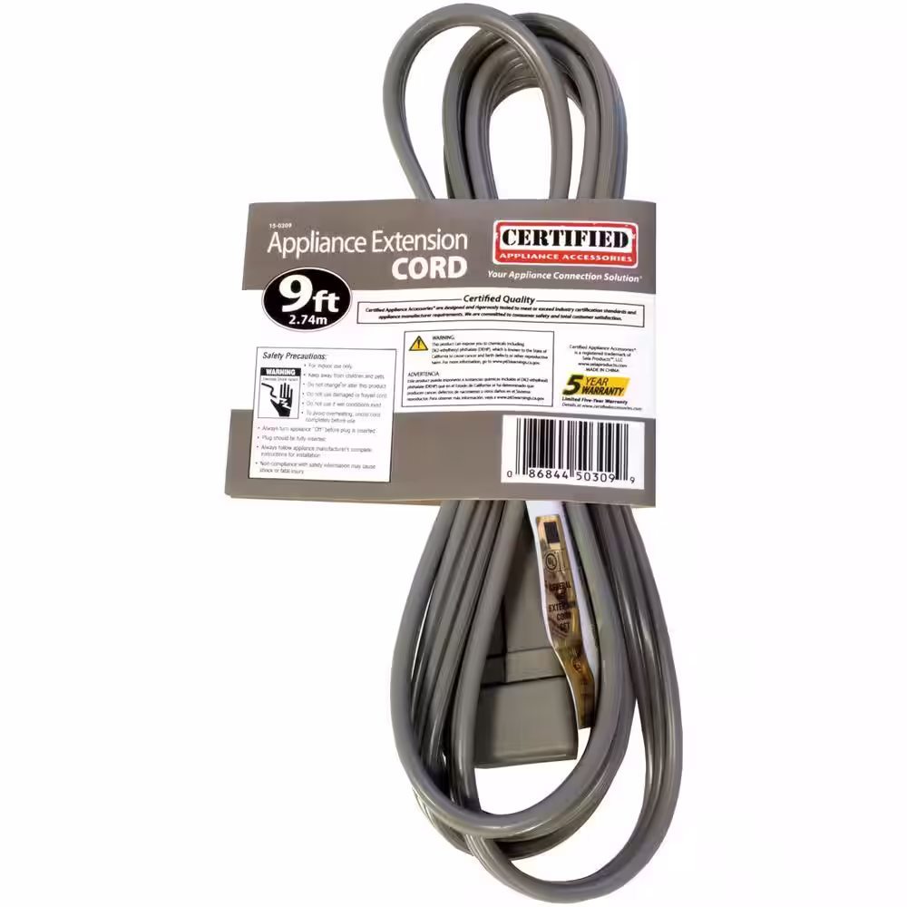 CERTIFIED APPLIANCE ACCESSORIES 9 ft. 15 Amp 14-Gauge, 3-Conductor, Grounded Appliance Extension Cord (40-Pack)