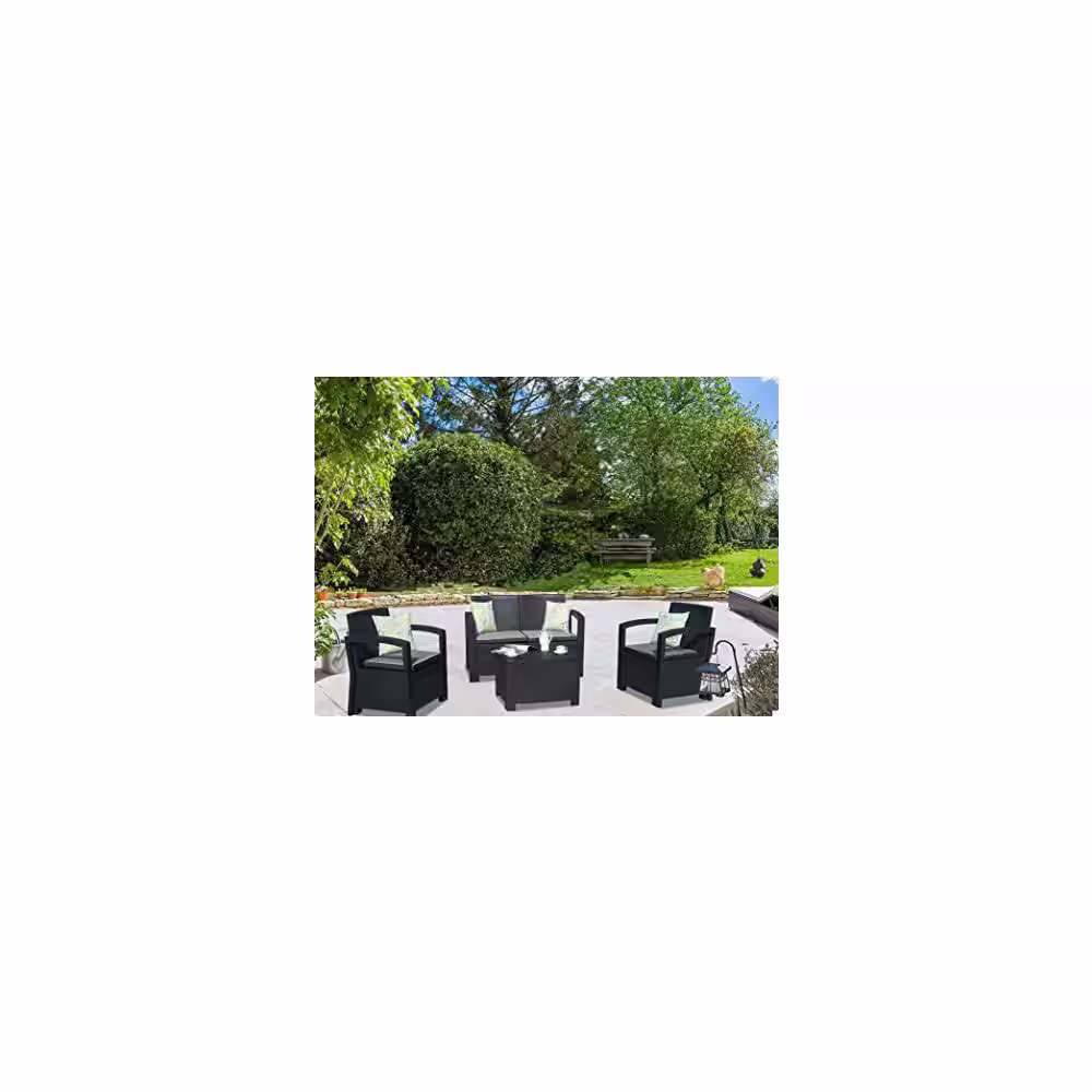 KOZYARD New York 4-Piece All-Weather Outdoor Patio Conversation Set Garden Furniture with Gray Cushions