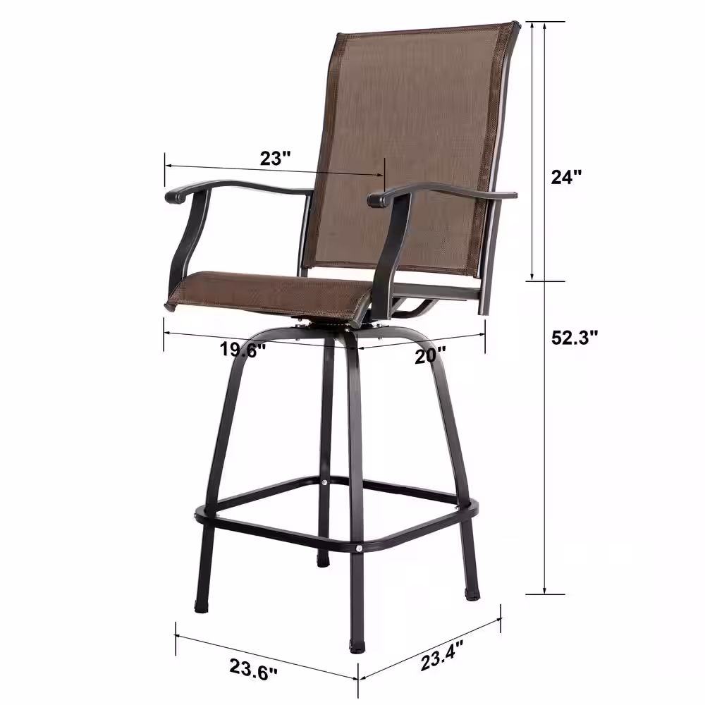 Nuu Garden Brown 5-Piece Metal Patio Outdoor Bar Set with High Swivel Bistro Chairs and Square Table