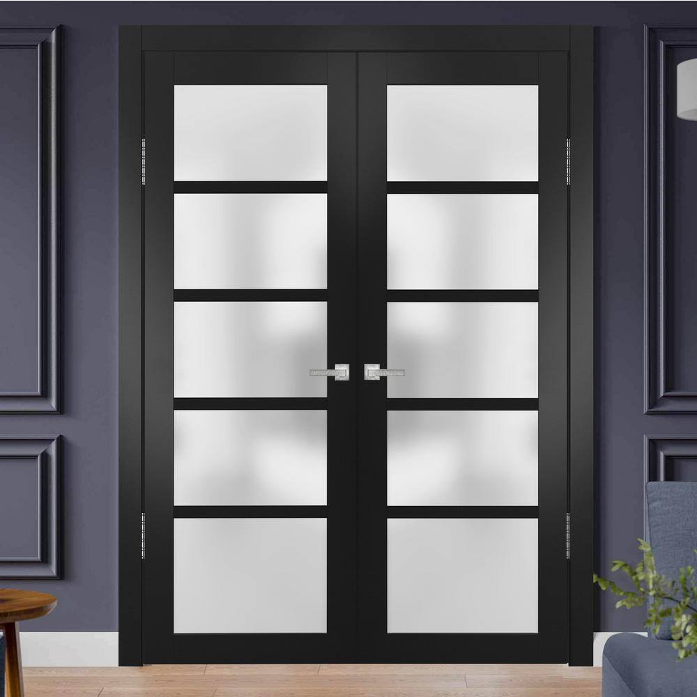 Sartodoors 4002 72 in. x 80 in. Single Panel Black Finished Pine Interior Door Slab with Hardware