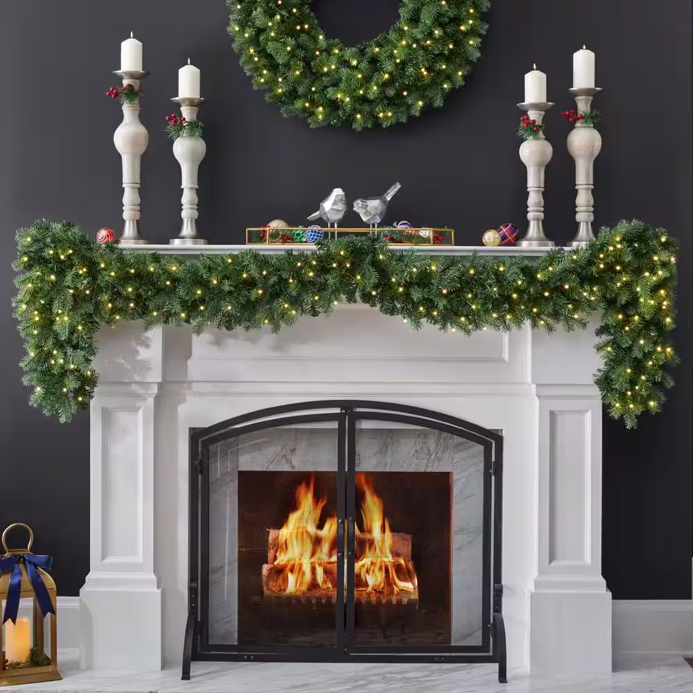Home Decorators Collection 9 ft. Waldorf Fir Pre-Lit LED Garland Powered by Hubspace
