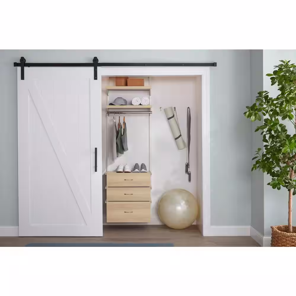 Everbilt Genevieve 2 ft. Birch Adjustable Closet Organizer Hanging Rod with 3 Drawers