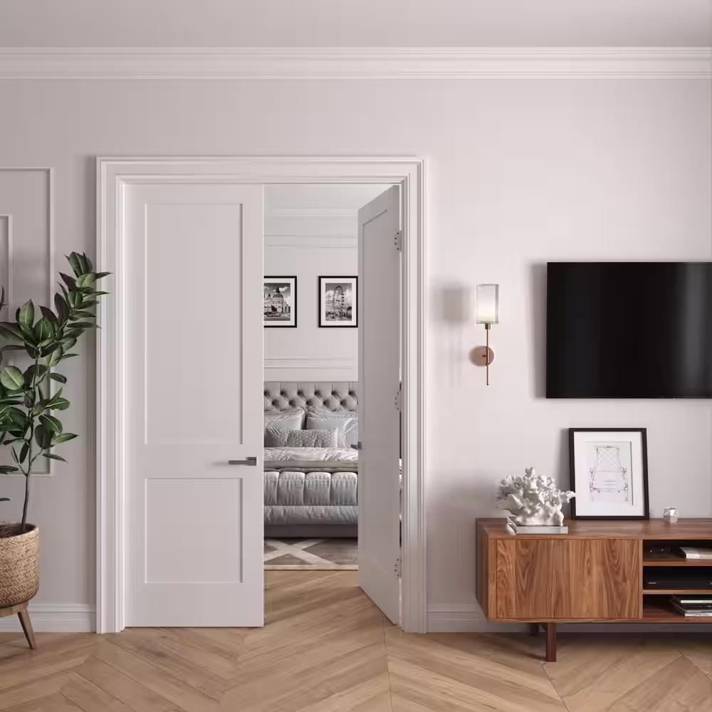 RESO 72 in. x 96 in. Bi-Parting Solid Core Primed White Composite Wood Double Pre-hung interior French Door Matte Black Hinge