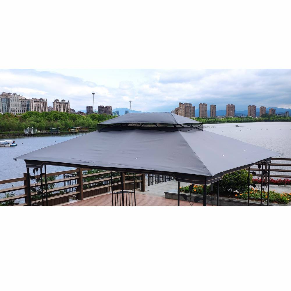 None 13 ft. x 10 ft. Patio Double Roof Gazebo Gray Replacement Canopy