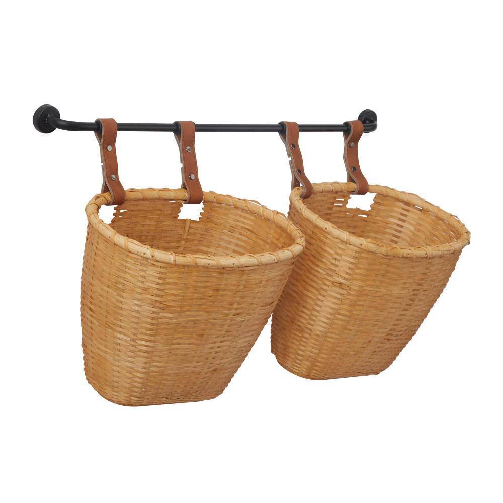 Litton Lane 14 in. H x 8 in. Brown Bamboo Farmhouse Wall Shelf