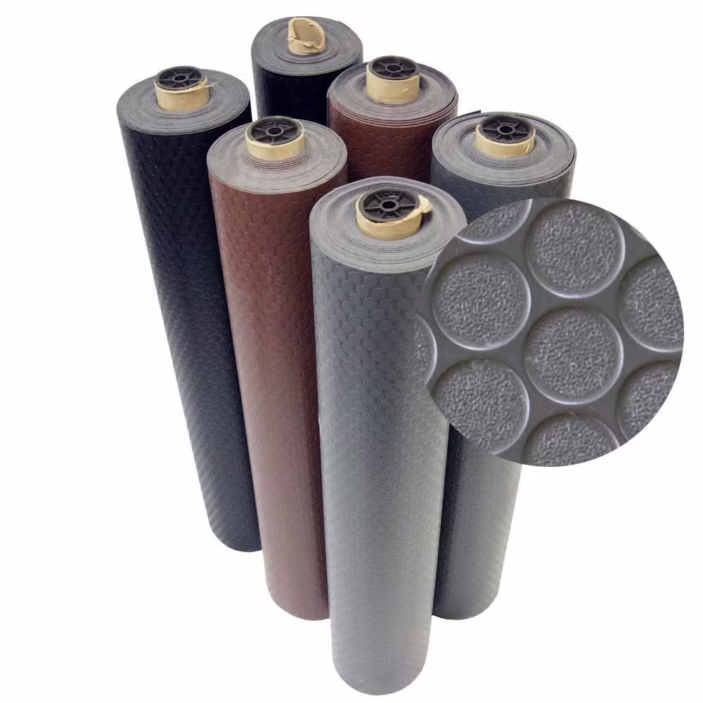 Rubber-Cal Coin Grip 4 ft. x 20 ft. Black Commercial Grade PVC Flooring
