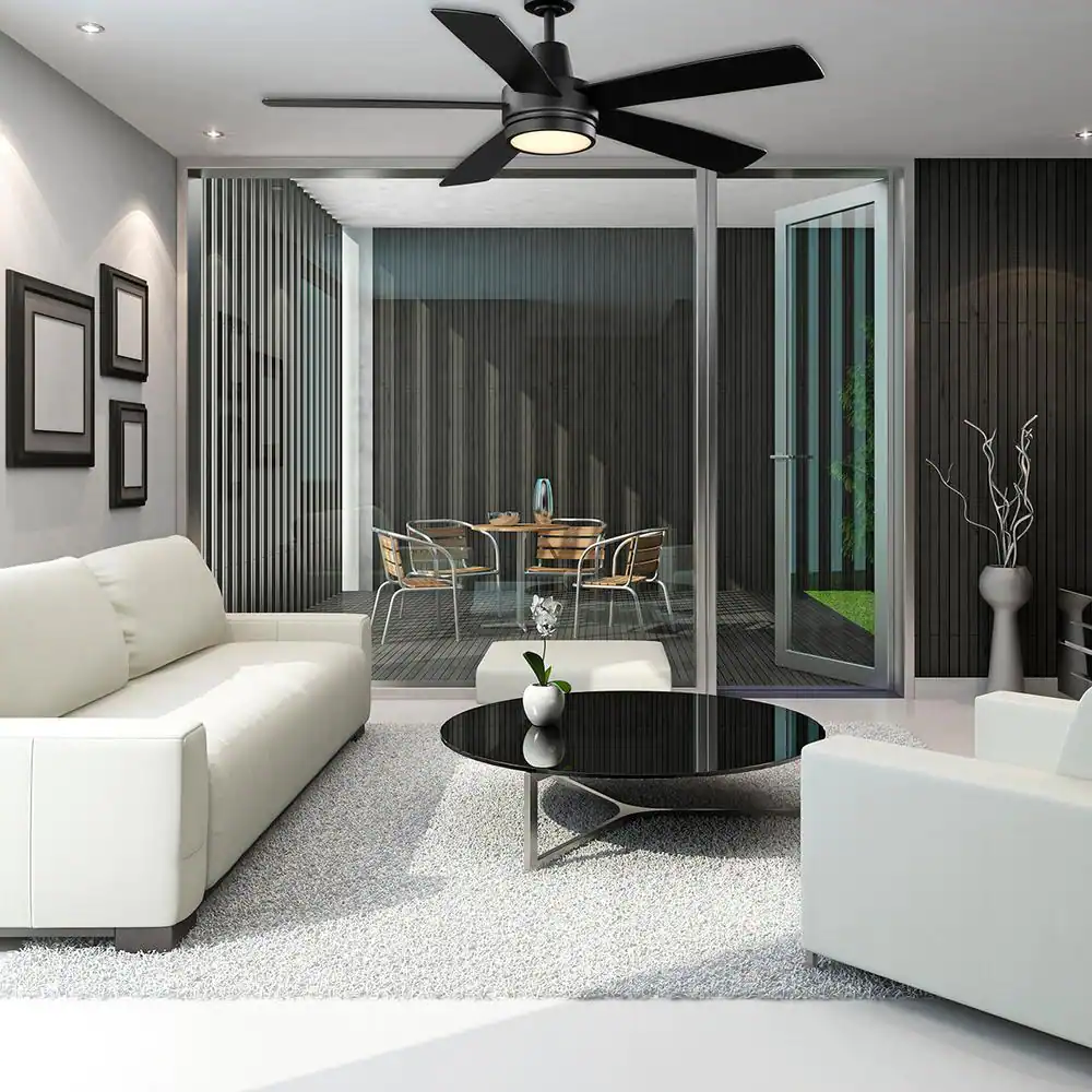 Hampton Bay Fanelee 54 in. White Color Changing LED Matte Black Smart Ceiling Fan with Light Kit and Remote Powered by Hubspace