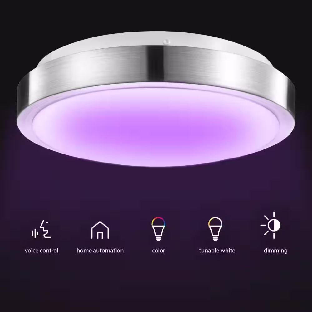 Globe Electric Wi-Fi Smart 11 in, 1-Light Brushed Nickel Smart LED Integrated Flush Mount