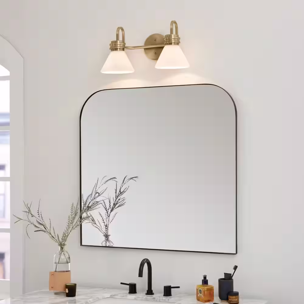 KICHLER Farum 19.25 in. 2-Light Champagne Bronze Modern Bathroom Vanity Light with Opal Glass Shades