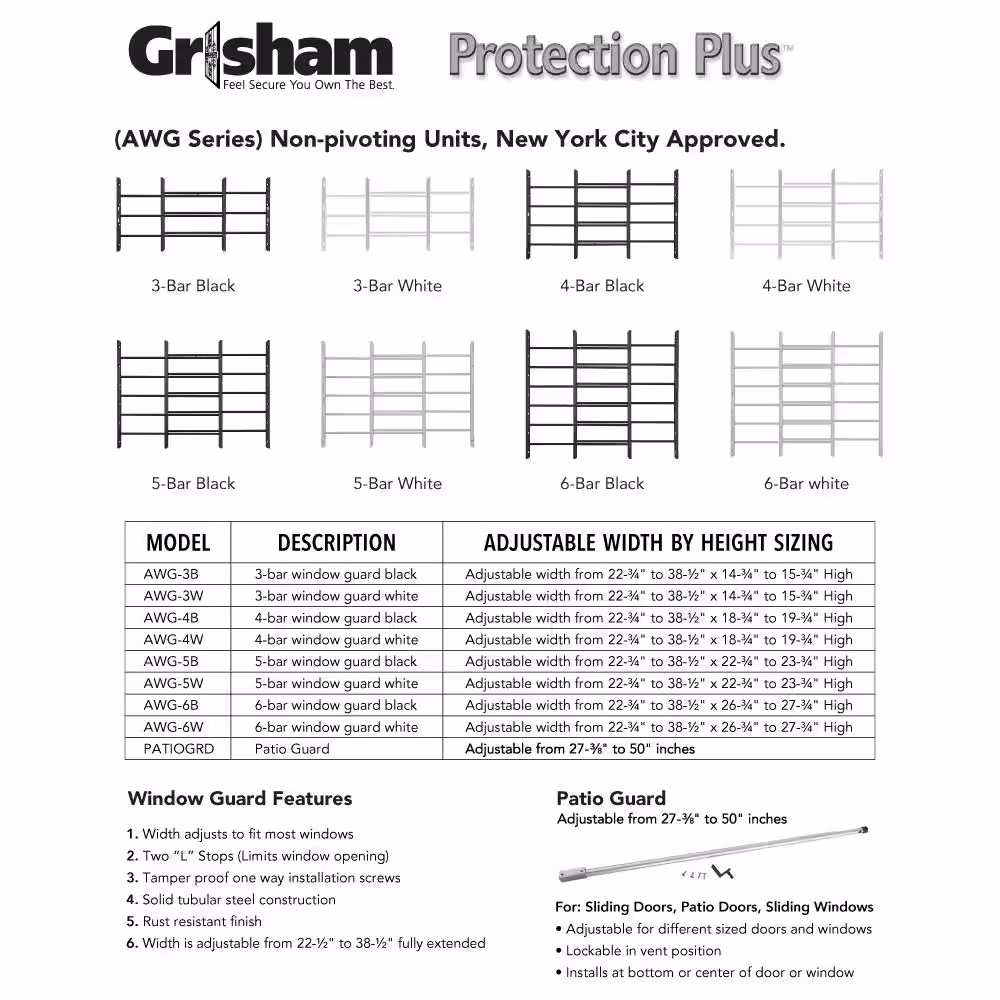 Grisham AWG 3-Bar Window guard in White
