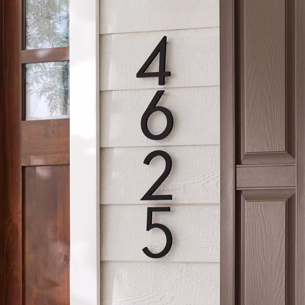 Everbilt 10 in. Matte Black Aluminum Floating or Flat Modern House Number 4