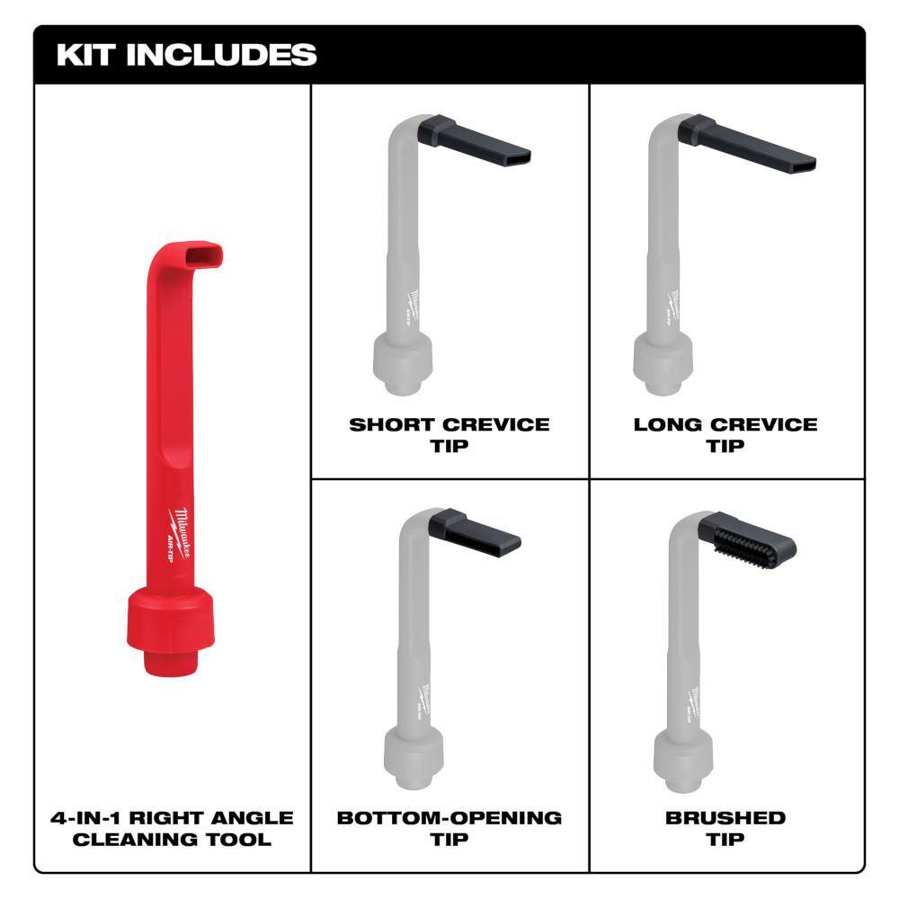 Milwaukee AIR-TIP 1-1/4 in. - 2-1/2 in. 4-In-1 Right Angle Tool and Brush Wet/Dry Shop Vacuum Attachment with Bag (5-Piece)