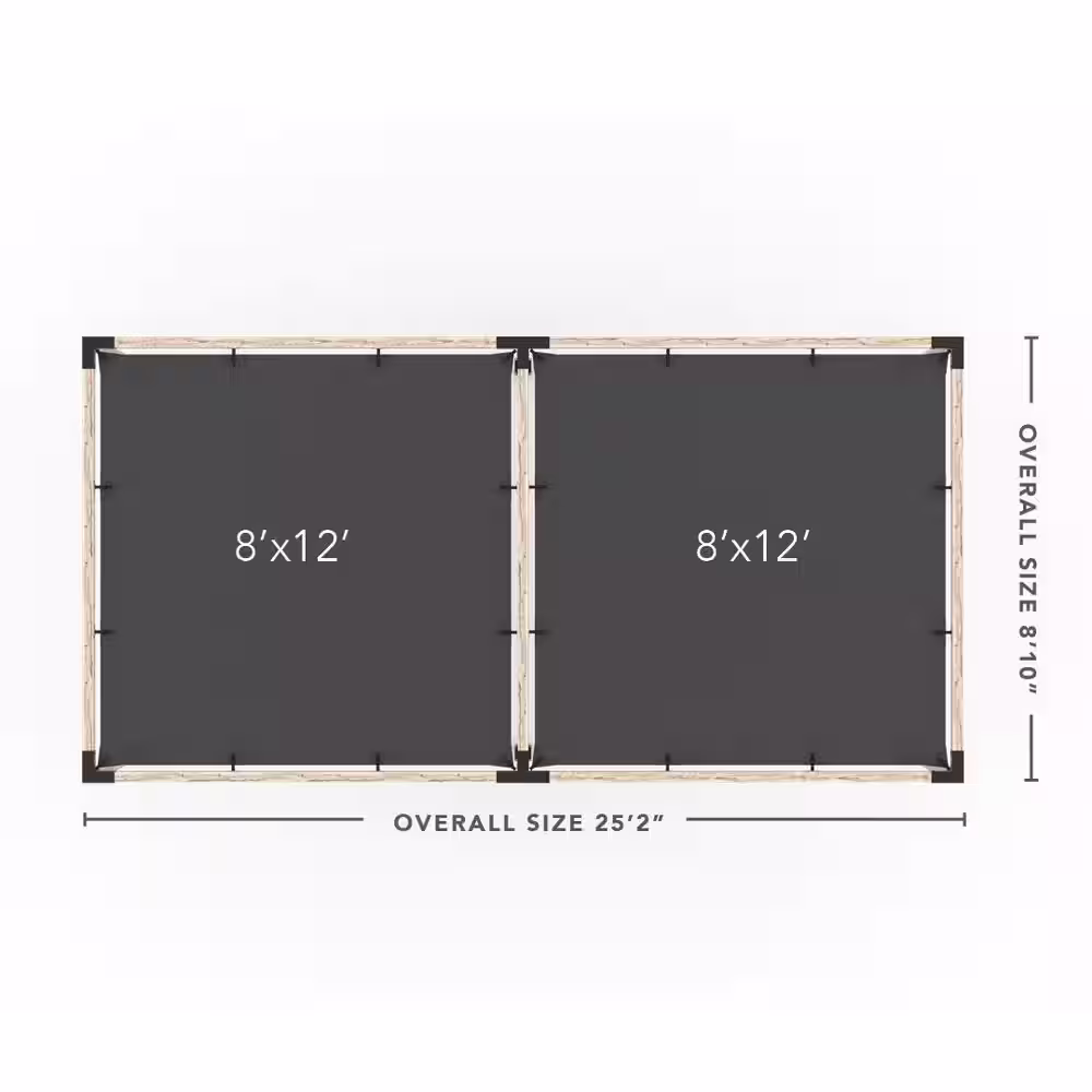 TOJA GRID 8 ft. L x 24 ft. W Double Pergola Kit with 2 White Shade Sails, for 4x4 Wood