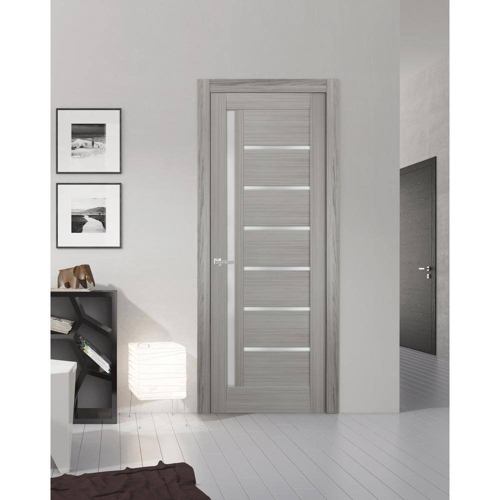 Sartodoors 4088 36 in. x 80 in. Left/Right Frosted Solid MDF Gray Finished Pine Wood Single Prehung Interior Door with Hardware