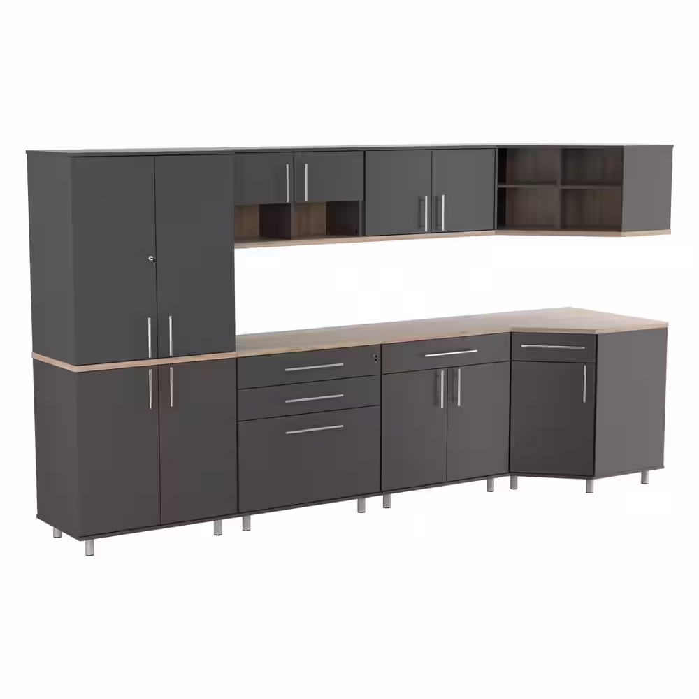 Inval KRATOS 7-Piece Garage Storage System in Dark Gray and Maple (126 in. W x 70.8 in. H x 31.5 in. D)