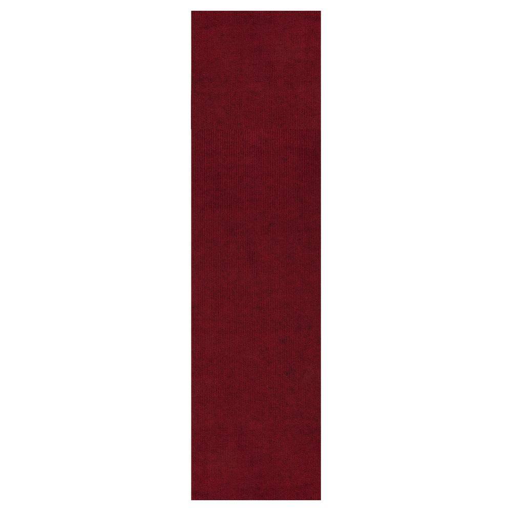 Sweet Home Stores Ribbed Waterproof Non-Slip Rubber Back Solid Runner Rug 2 ft. W x 11 ft. L Red Polyester Garage Flooring