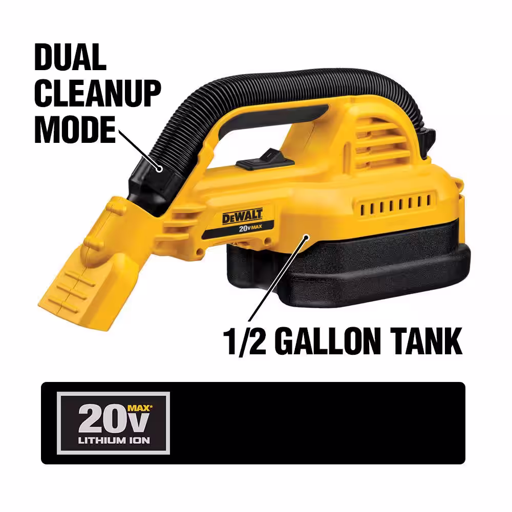 DEWALT 20V MAX Cordless 1/2 Gal. Wet/Dry Portable Vacuum and (1) 20V MAX Compact Lithium-Ion 3.0Ah Battery