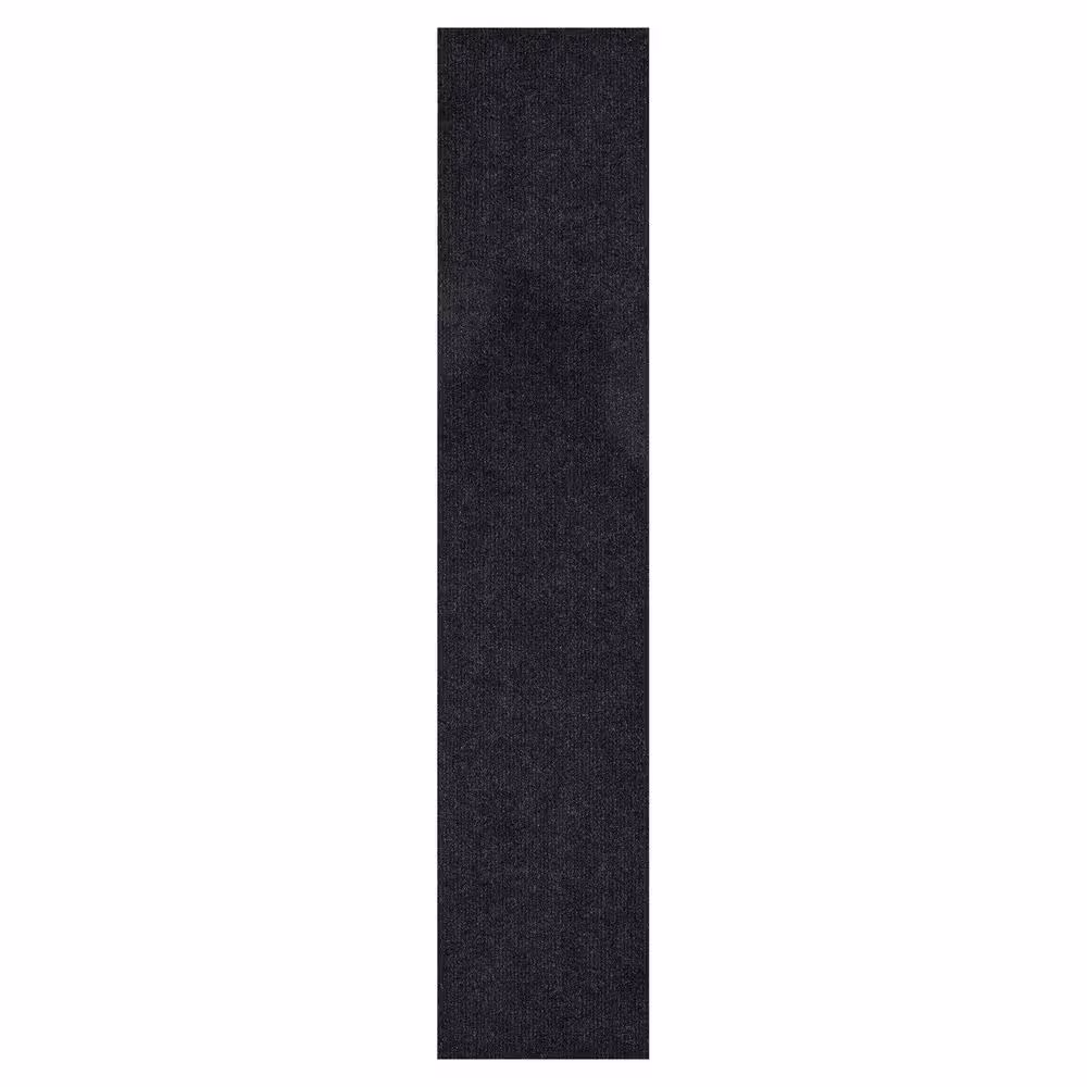 Sweet Home Stores Ribbed Waterproof Non-Slip Rubber Back Solid Runner Rug 2 ft. W x 27 ft. L Black Polyester Garage Flooring