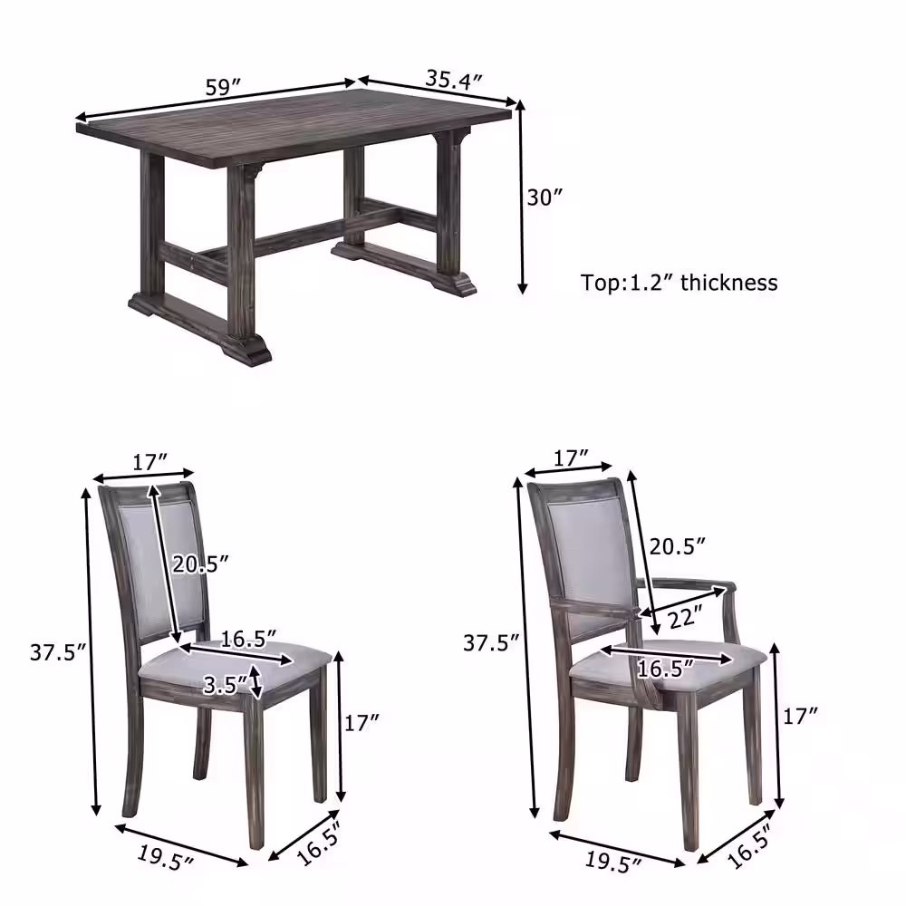 Harper & Bright Designs Gray 7-Piece Rectangular MDF Top Dining Table Set Seats 6 with 4 Upholstered Side Chairs and 2 Upholstered Arm Chairs