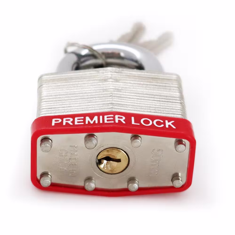 Premier Lock 2 in. Nickel Plated Laminated Steel Keyed Padlock with Vinyl Bumper and 24 Keys Total, (12-Pack, Keyed Alike)