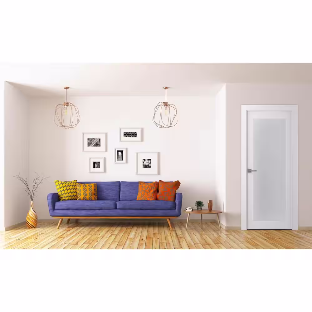 Belldinni Paola 30 in. x 80 in. Left-Handed 1-Lite Frosted Glass Solid Core Bianco Noble Wood Single Prehung Interior Door